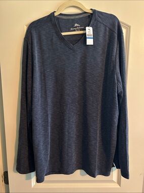 Tommy Bahama Slate Blue Heather V-Neck Long Sleeve Sweater